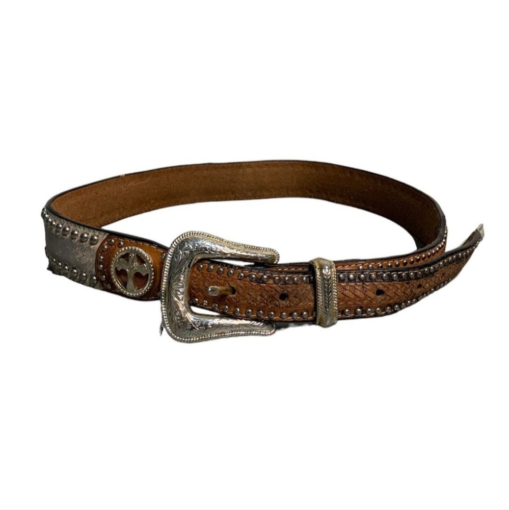 Vintage leather studded cross fur belt